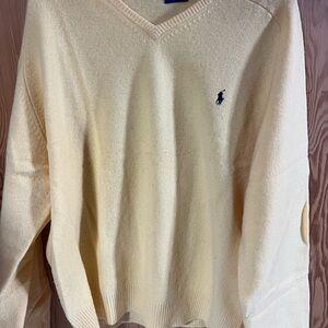 Ralph Lauren Men's XL Yellow V-Neck Sweater With Black Pony Logo